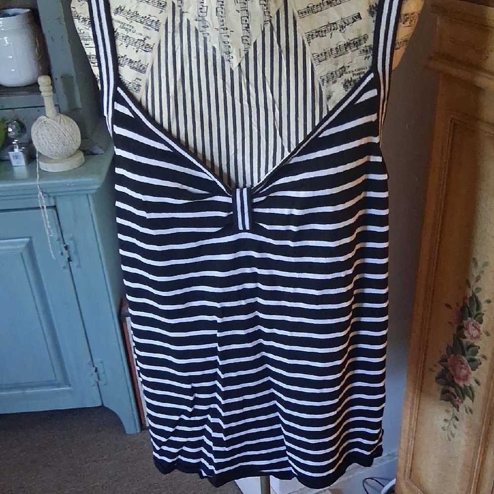 August Silk Black and White Striped Tank Top